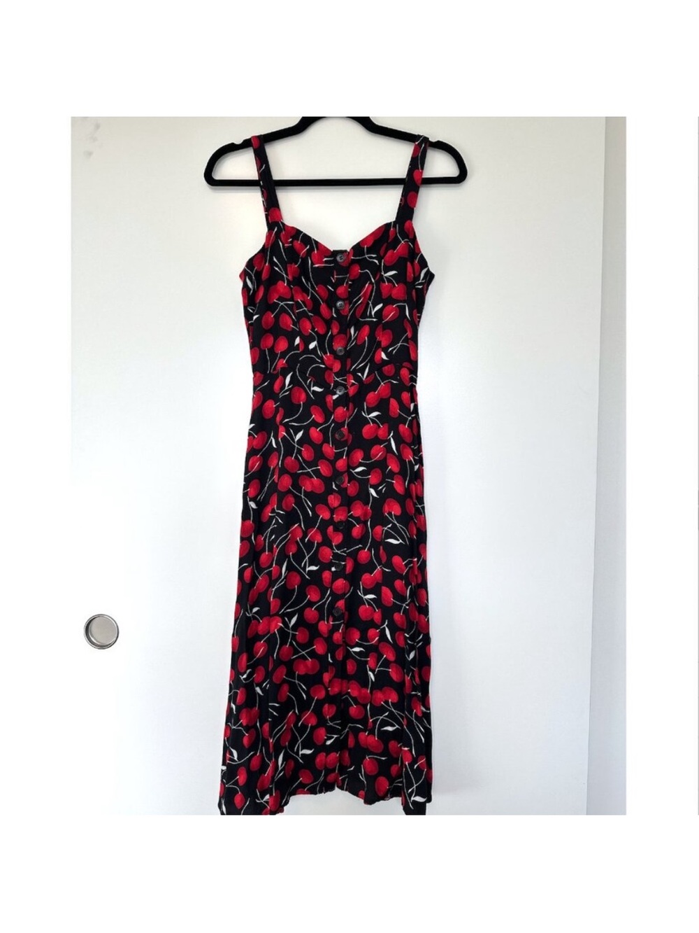 Rare! Reformation Black Cherry Print Midi Dress - Picture 3 of 5
